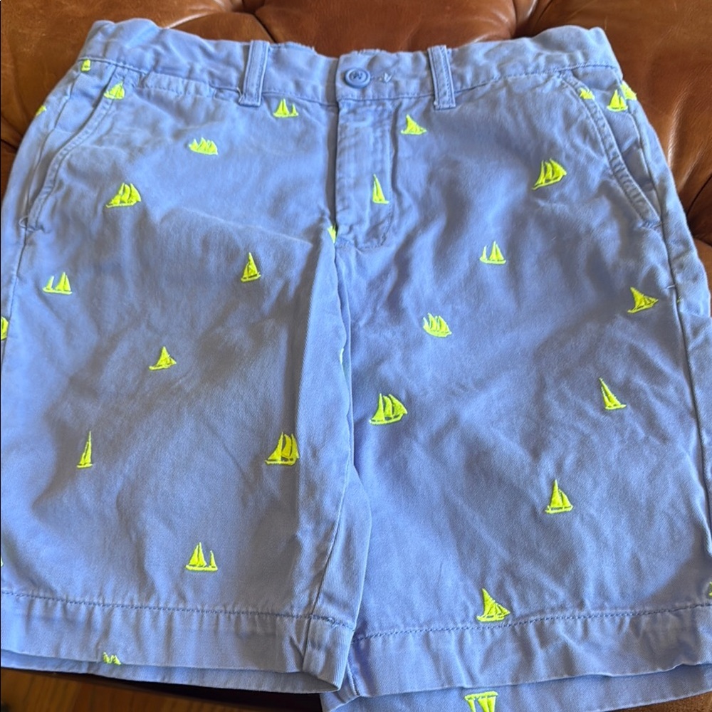 Boy's Blue Shorts with Neon green Sailboat Print